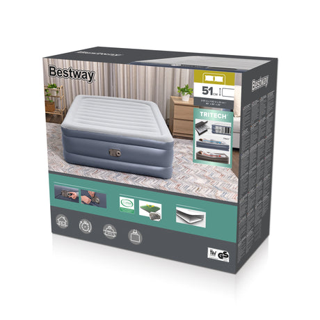 Lit gonflable - BESTWAY - 6713I - Tritech™ - 2 places, 203 x 152 x 51 cm, pompe électrique intégrée, cadre de lit