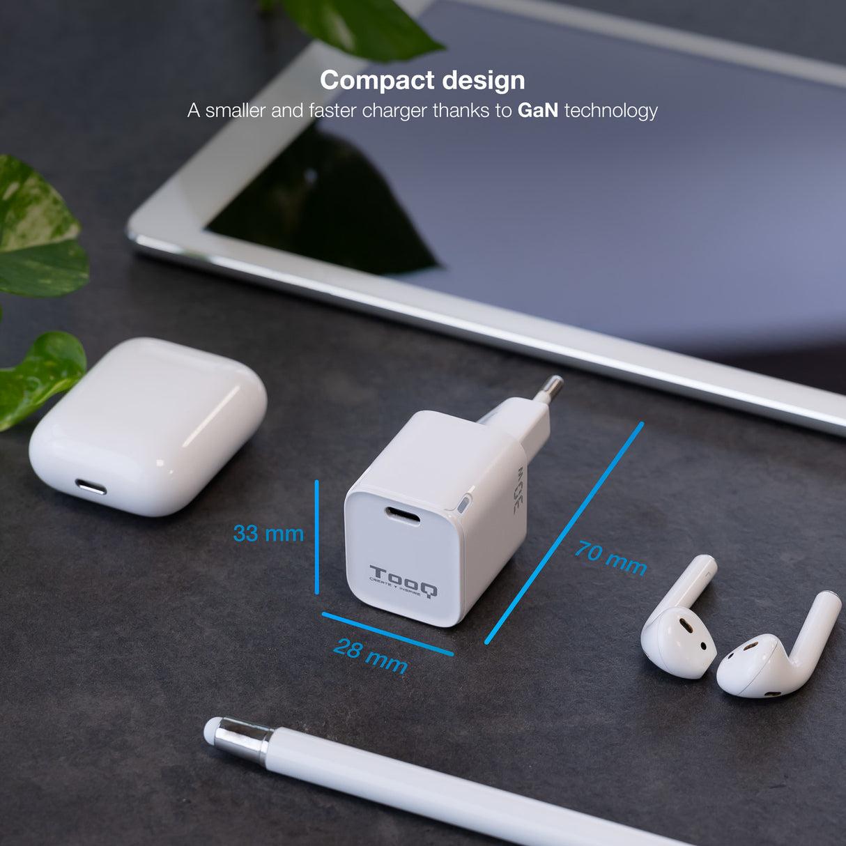 Chargeur secteur TooQ TQWC-GANPD30 1 port USB-C 30W (Blanc)
