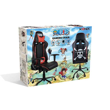 Chaise de bureau gaming - KONIX - One Piece - Inclinaison siege 150° - Cuir - Coussin lombaires et cervicaux réglable - Noir