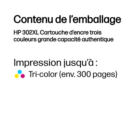 HP 302XL Cartouche d'encre trois couleurs grande capacité authentique (F6U67AE) pour HP DeskJet 2130/3630 et HP OfficeJet 3830