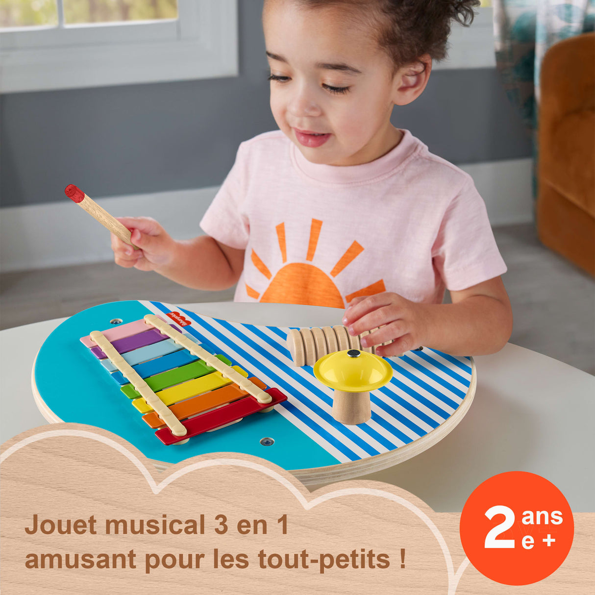 Fisher-Price-Table musicale en bois avec instruments de percussion HXT91