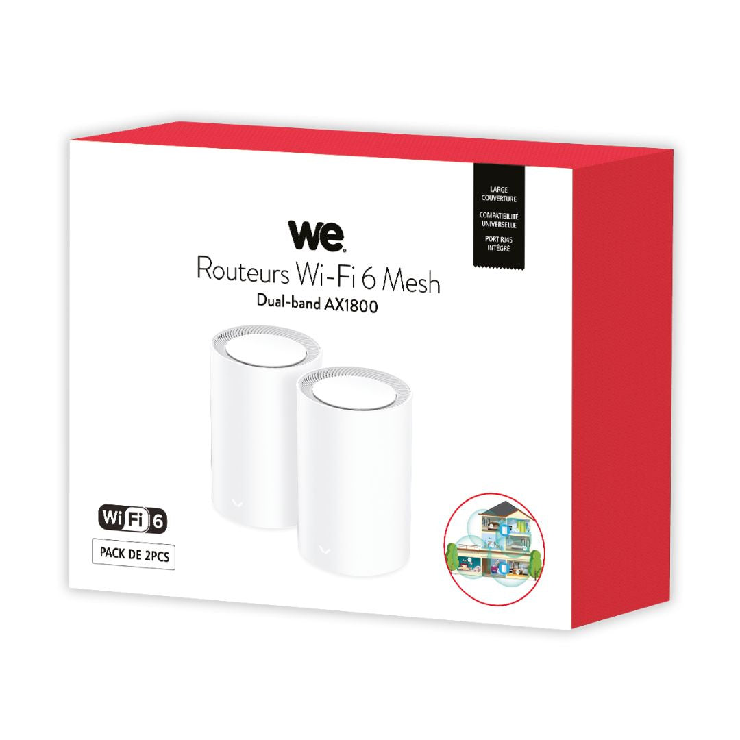 pack de 2 routeurs MESH WE, sans fil Duan-Band WIFI 6 AX 1800 (AX1201+AX574) ave