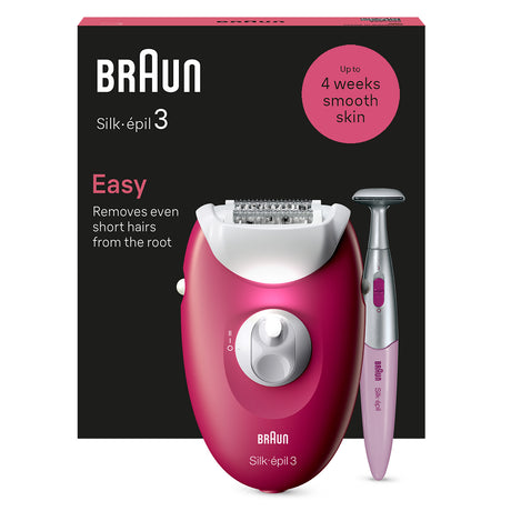 Épilateur électrique filaire - BRAUN - Silk-épil 3 - Une peau douce pendant des semaines - 3-202 - Framboise