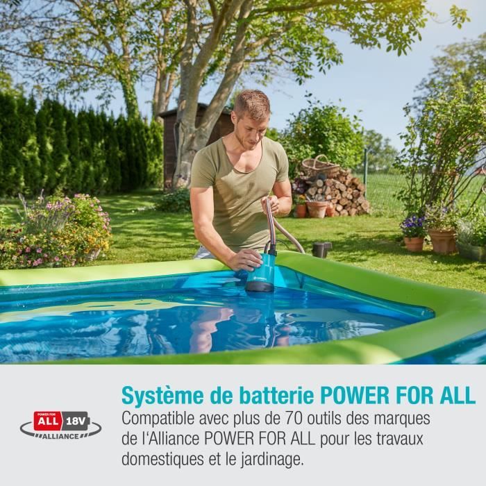 GARDENA Pompe immergée eau claire 200/2 Li-ion 18V P4A– Débit max 2000l/h & pression max 2bar – Extension garantie 5 ans (14600-20)