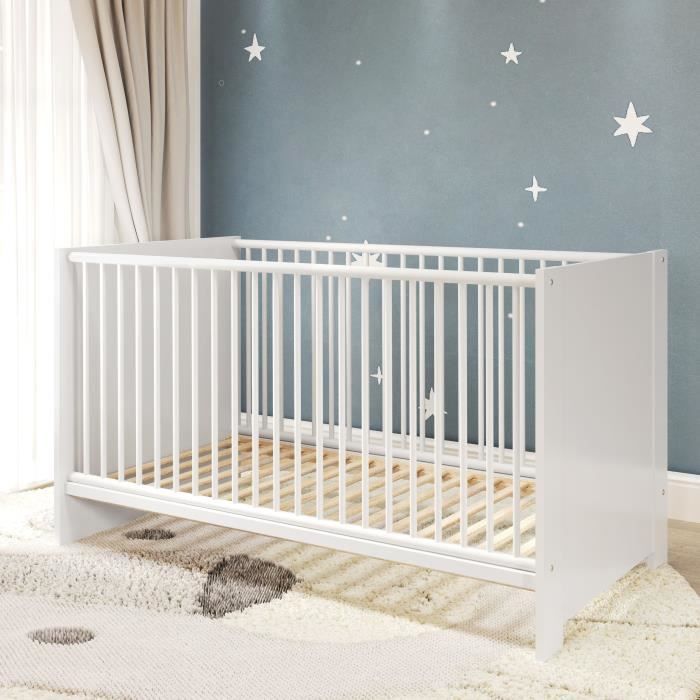 Chambre bébé Trio : Lit 70 x 140 cm + Commode a langer + Armoire OLIVIA - Blanc - TREND TEAM