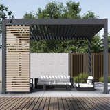 Panneau brise-vue - OMBREA - Ventelles horizontales - 1 m - Aluminium - Anthracite et ventelles finition bois