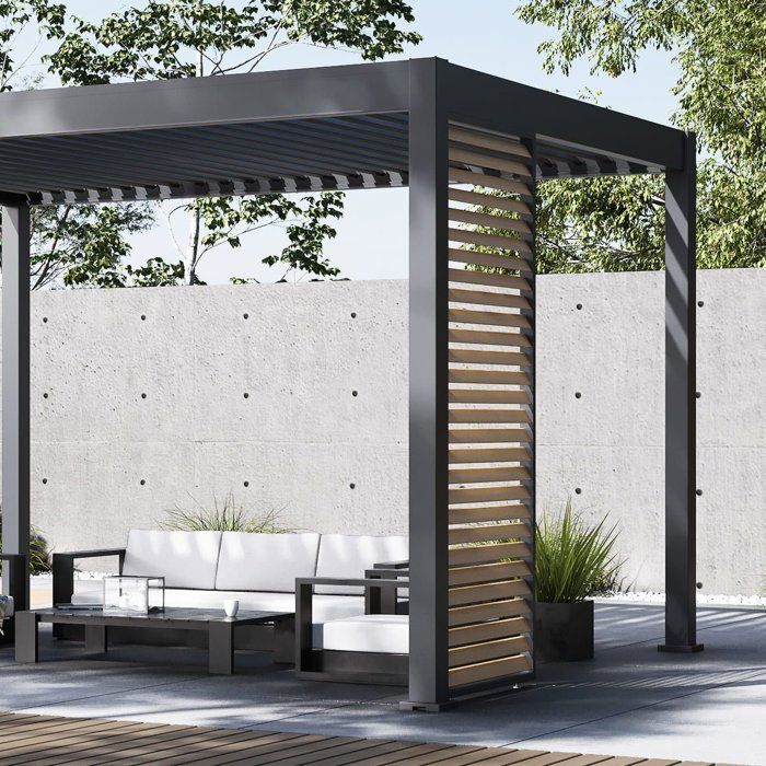 Panneau brise-vue - OMBREA - Ventelles horizontales - 1 m - Aluminium - Anthracite et ventelles finition bois
