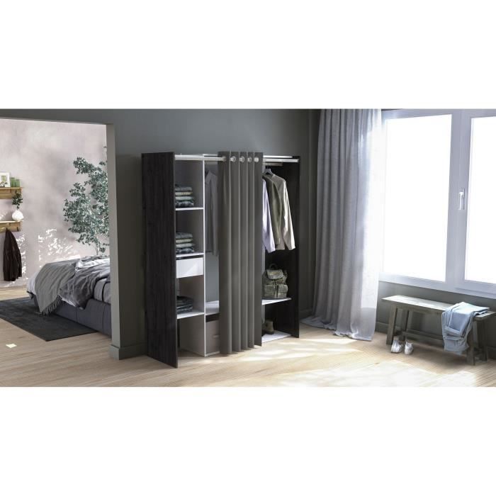 Dressing MONTANA - L115/150 x P49,9 x H183 cm - Décor Chene Waterford et gris clair + rideau - DEMEYERE