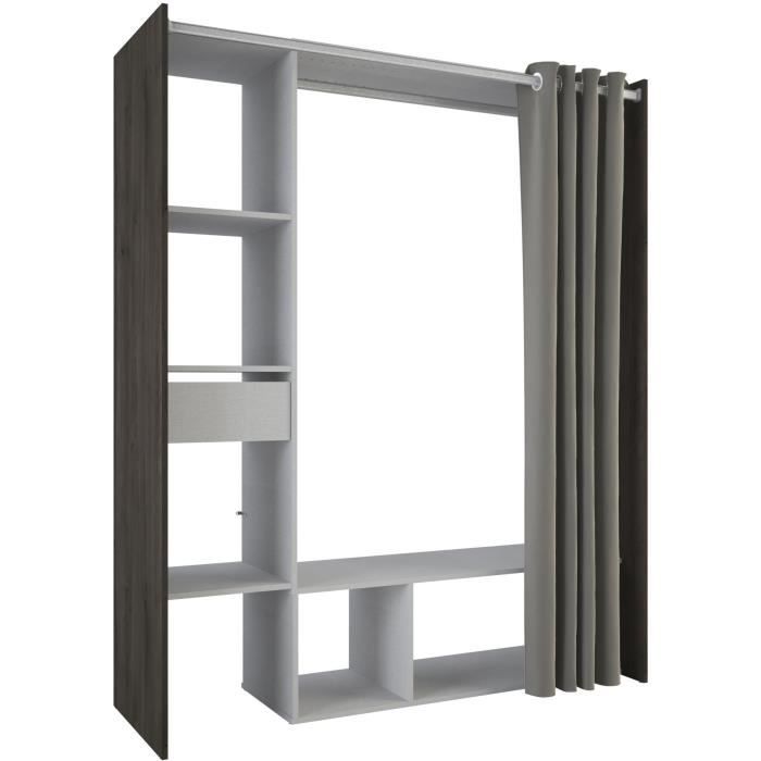 Dressing MONTANA - L115/150 x P49,9 x H183 cm - Décor Chene Waterford et gris clair + rideau - DEMEYERE
