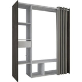 Dressing MONTANA - L115/150 x P49,9 x H183 cm - Décor Chene Waterford et gris clair + rideau - DEMEYERE