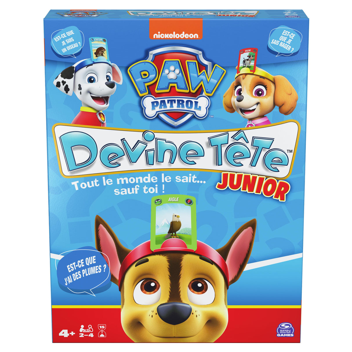Devine Tete Pat Patrouille, Jeu de Société, Bandeaux et Devinettes, Version Française, Jeu Enfant des 4 ans
