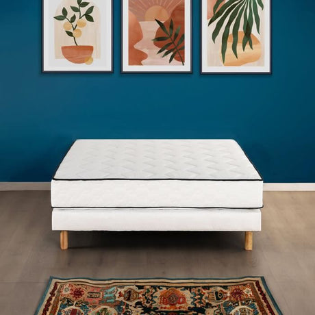 Ensemble matelas sommier 160 x 200 cm Hauteur 19 cm - ressorts ensachés - 7 zones - réversible - fabriqué en Belgique - DEKO DREAM