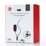 WE Anneau lumineux led avec support téléphone universel et pince d'accroche. 3 m