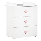 Commode a langer - Babyprice - Basic - 3 tiroirs - En bois - Boutons coeur rose