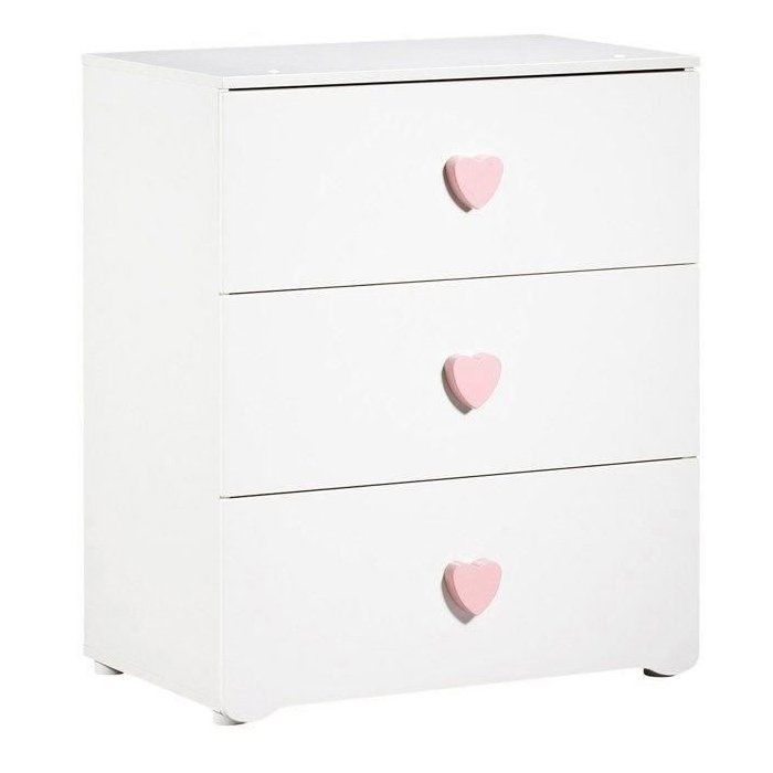 Commode a langer - Babyprice - Basic - 3 tiroirs - En bois - Boutons coeur rose