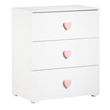 Commode a langer - Babyprice - Basic - 3 tiroirs - En bois - Boutons coeur rose