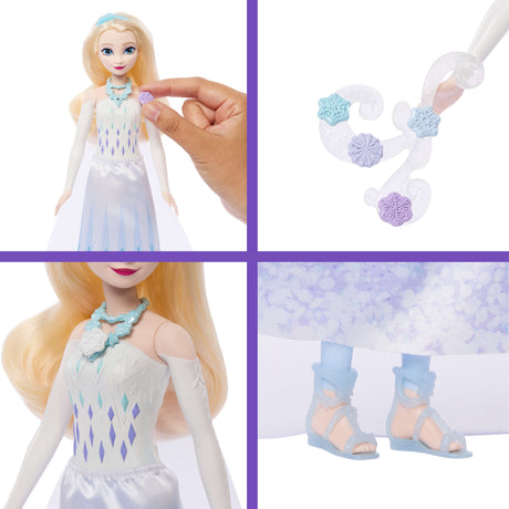 Poupée Jewel Reveal Elsa, La Reine des Neiges, accessoires avec 8 surprises, 1 boîte a bijoux en forme de flocon de neige, 1 bague p