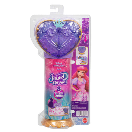 Poupée Jewel Reveal Ariel, Accessoires avec 8 surprises, 1 boîte a bijoux en forme de coeur, 1 bague pour enfant et 9 éléments, JHL49