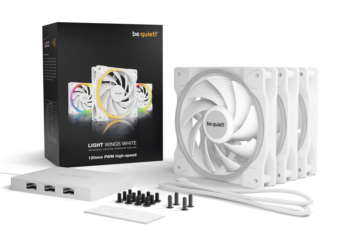 Lot de 3 Ventilateurs de boitier be quiet! Light Wings High Speed RGB - 12cm (Blanc)