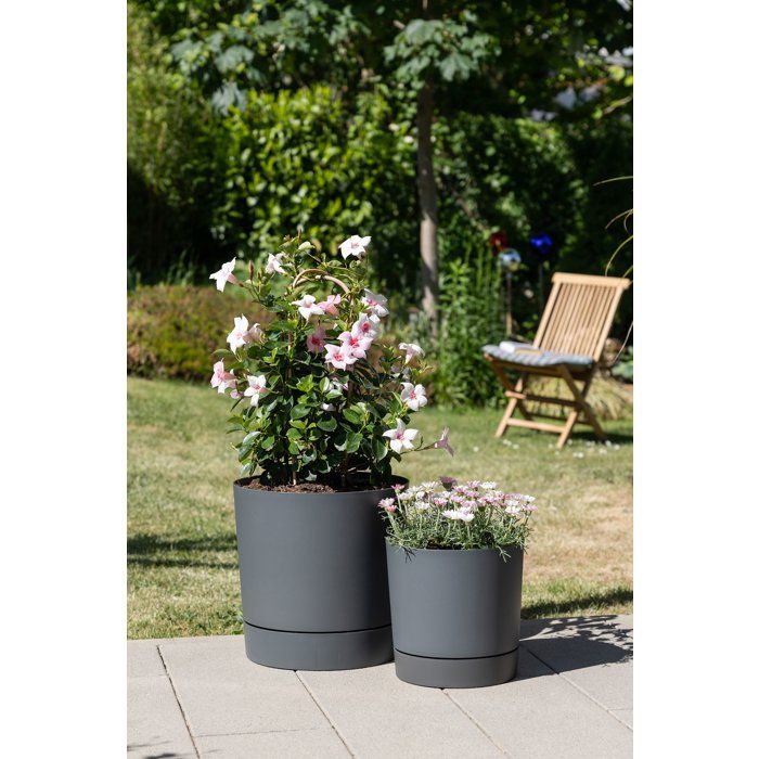 Pot de fleurs avec réserve rond - GARDEN ID - Plano - Ř 47 - 43 L - H 46 cm - Gris métallique