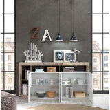Buffet MAESTRO - Panneaux de particules - Effet Bois Vintage et blanc Laqué - 4 portes - L 184 x P 42 x H 93 cm