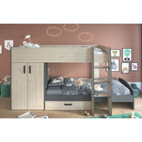 Lits superposés enfant avec rangements - PARISOT - Décor Chene Jackson et Gris Ombre - 2 x 90 x 200 cm - MIST