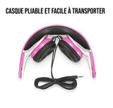 Casque enfant rose (3 à 10 ans) pliable/réglable/ergonomique limitation volume à