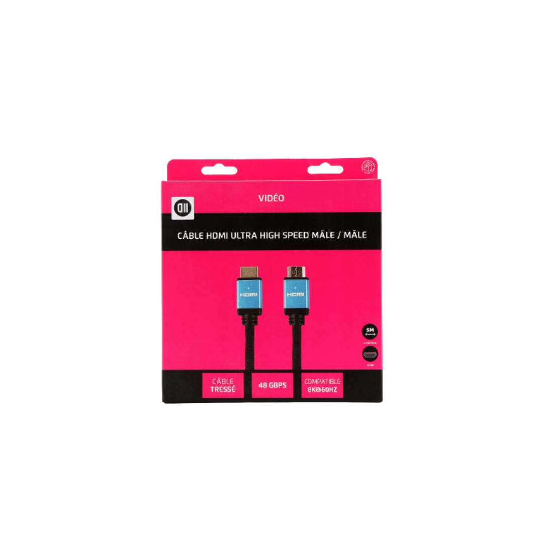 C ble HDMI m le/m le 2.1 en nylon tressé - 5m - compatible 8K/60Hz - 4K/120Hz