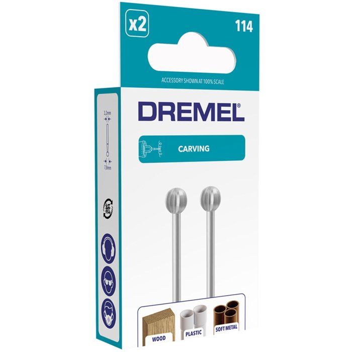 Lot de 2 Fraises Haute Vitesse DREMEL 114 (En Acier, Bout rond, Diametre 7,8mm pour Sculpter et Graver)