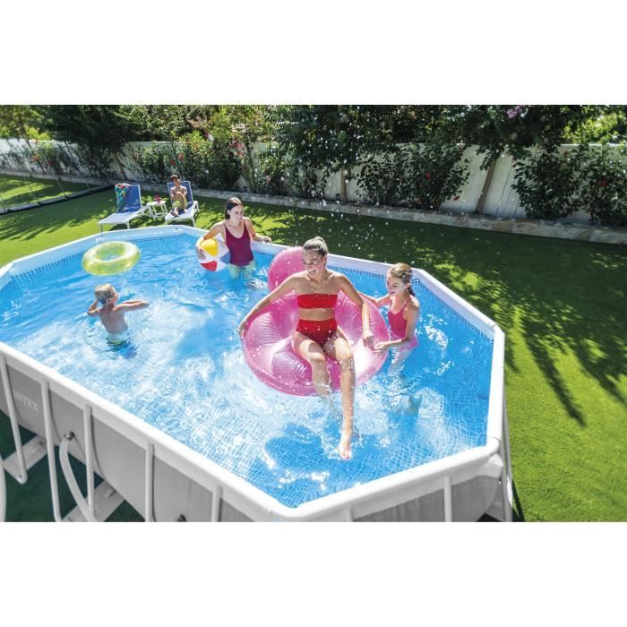 Kit Piscine hors sol tubulaire INTEX - Pris Frame - 503 x 274 x 122 cm - Ovale (Pompe, bâche, tapis de sol et échelle) - 26796NP