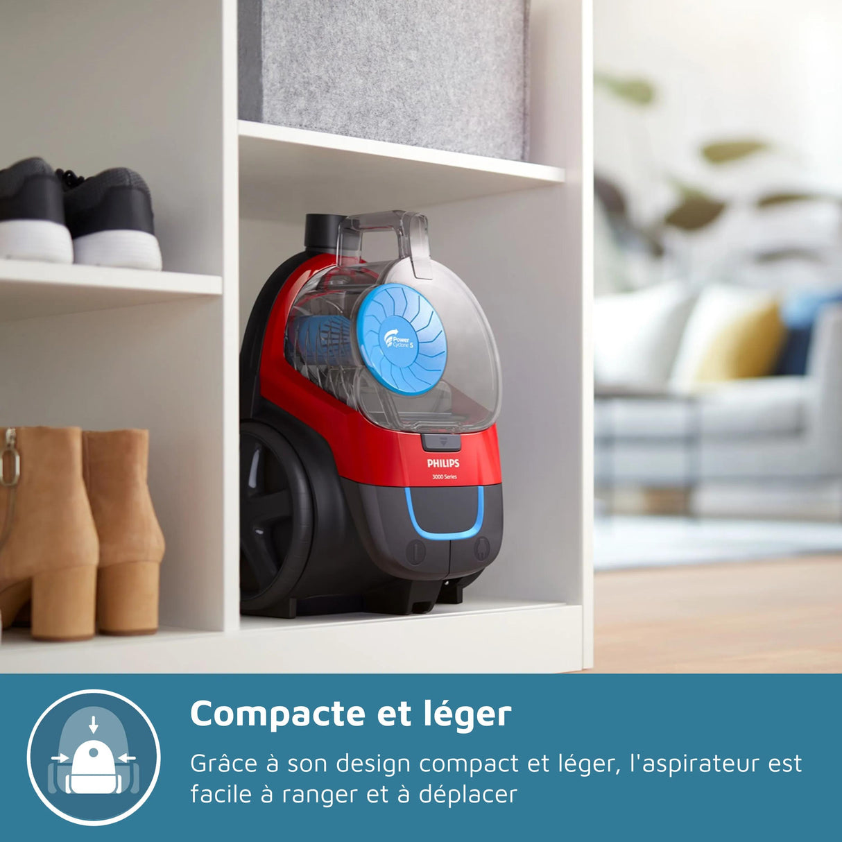 Aspirateur sans sac PHILIPS - FC9330/09 - Série 3000 PowerPro Compact - 900W - 76db - Rouge