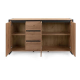 DENVER Buffet 3 portes 3 tiroirs - Décor chene artisan / Anthracite - L 160 x P 40 x H 88 cm