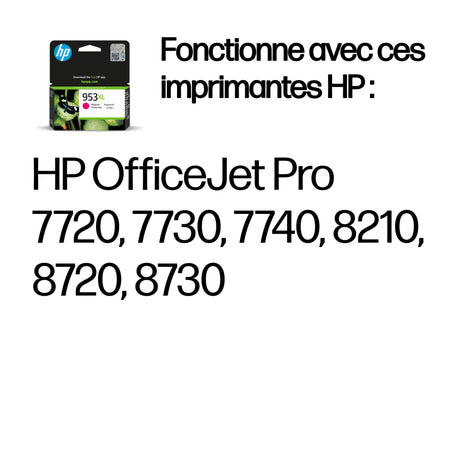 HP 953XL Cartouche d'encre magenta grande capacité authentique (F6U17AE) pour HP OfficeJet Pro 8710/8715/8720