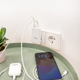 Chargeur de voyage Tooq GaN 1x USB-C + 1x USB-A  65W ( blanc)
