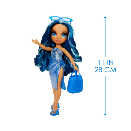 Rainbow High Swim & Style - Poupée mannequin ariculée 27 cm - Skyler (Bleue) - Maillot de bain + Paréo - a partir de 4 ans