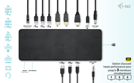 Station d'accueil portable USB-C 3.2 I-Tec Docking Station Gen 2 Pro (Noir)