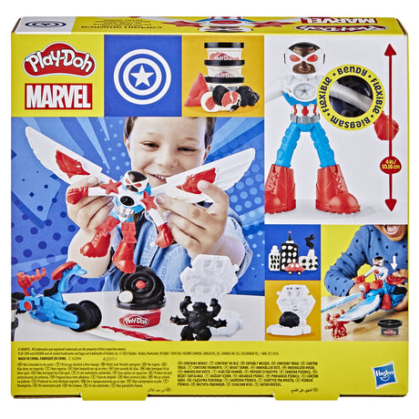 Play-Doh Captain America, coffret Moto tranchante avec figurine flexible, 3 accessoires et pâte a modeler, des 4 ans, Marvel