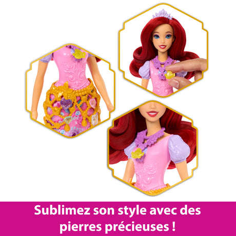 Poupée Jewel Reveal Ariel, Accessoires avec 8 surprises, 1 boîte a bijoux en forme de coeur, 1 bague pour enfant et 9 éléments, JHL49
