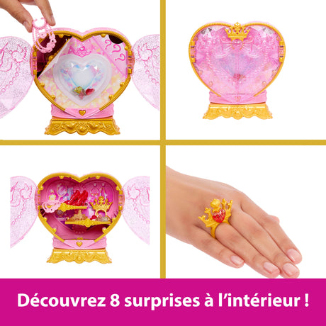 Poupée Jewel Reveal Belle, Accessoires avec 8 surprises, 1 boîte a bijoux en forme de coeur, 1 bague pour enfant et 9 éléments, JHL51