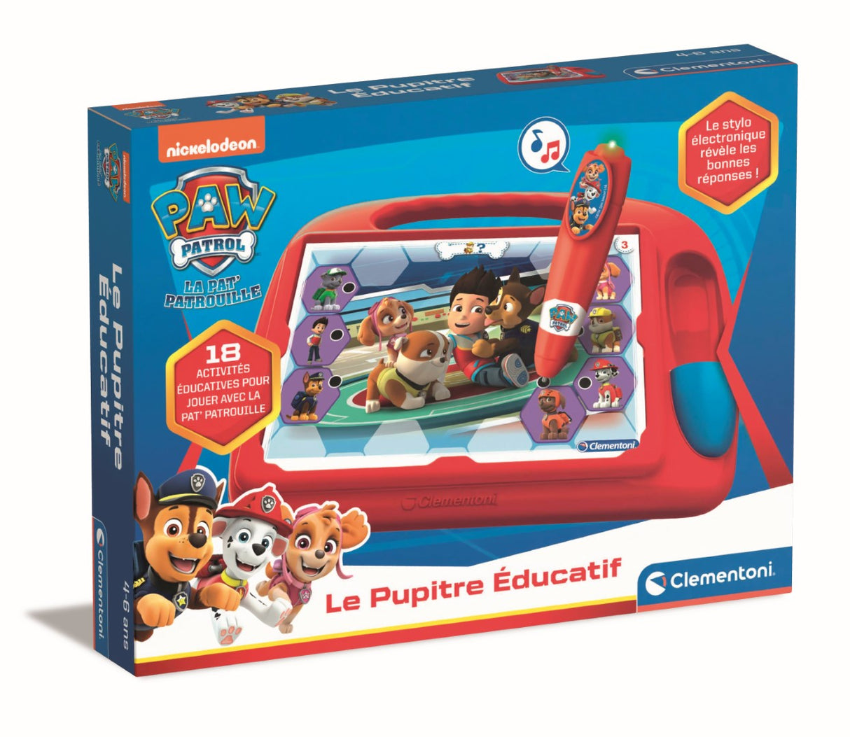 Clementoni - Pupitre Pat'Patrouille - Jeu éducatif - Découvre les formes, les couleurs, les chiffres, l'espace et les dimensions