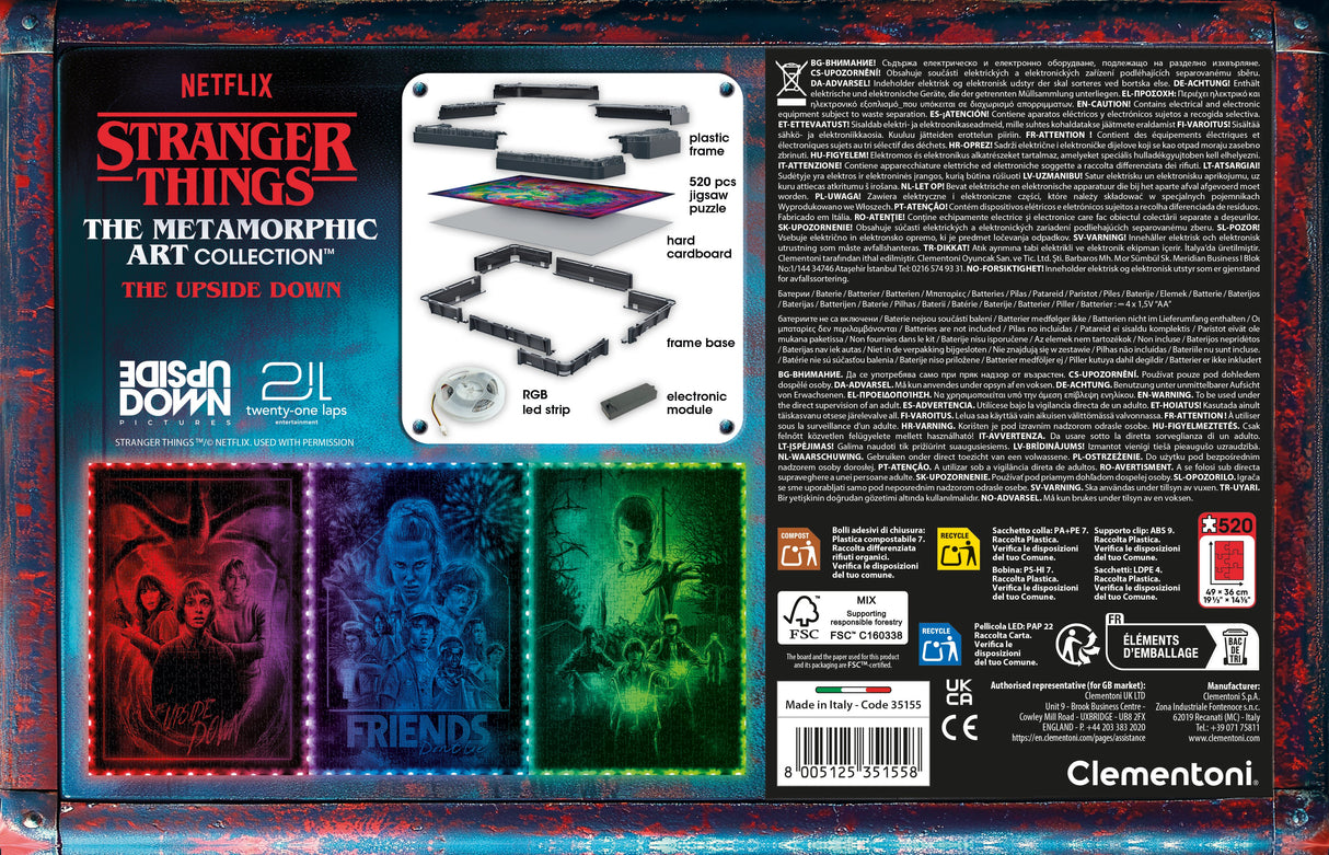 Puzzle Cadre Lumineux Le Monde a l'Envers - CLEMENTONI - Stranger Things - 520 pieces - Effets Visuels LED - 14 Ans -Série Netflix