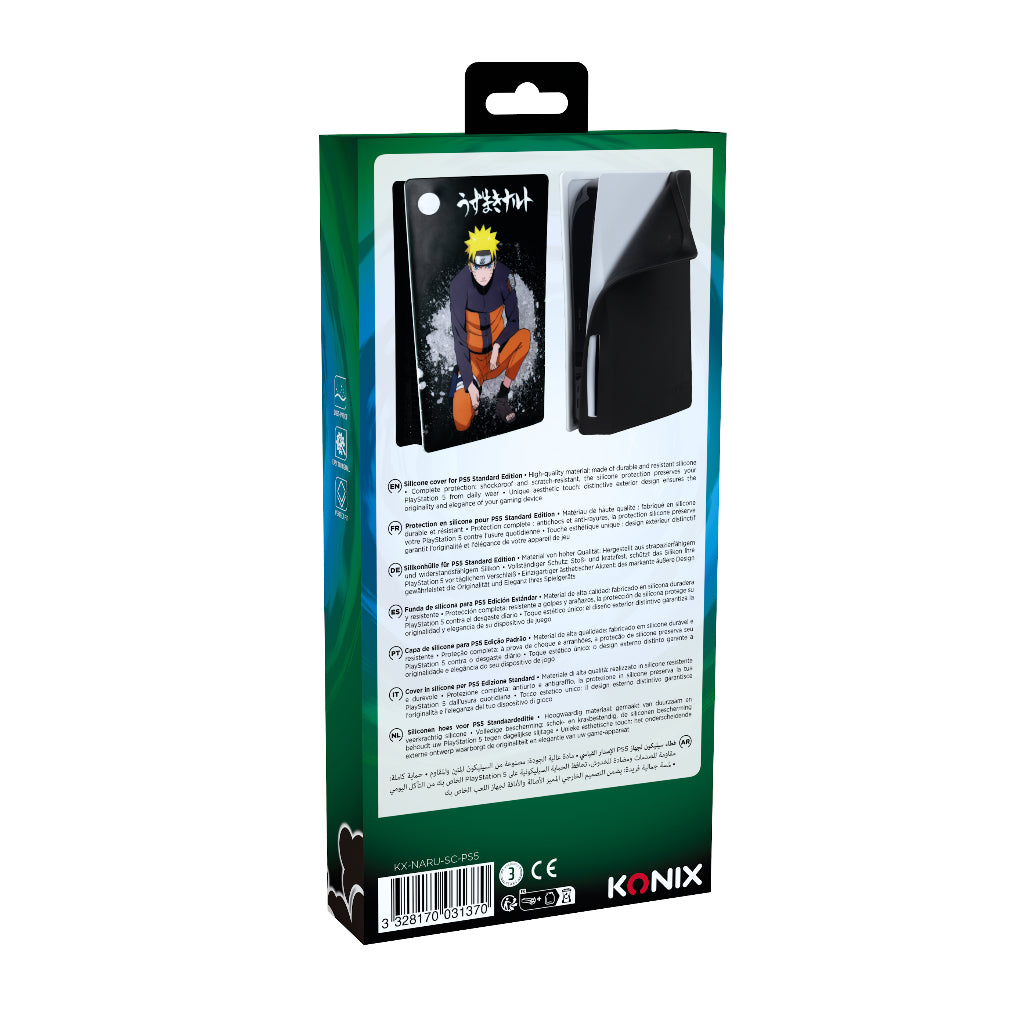 Façade de protection - KONIX - Naruto Shippuden - PS5 - Silicone - Antichoc - Anti-rayures - Motif Naruto - Noir