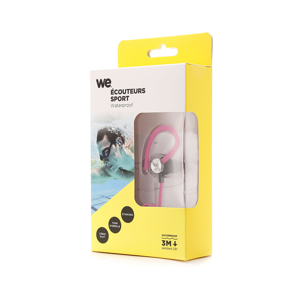 Ecouteurs Sport Waterproof Rose Intra-auriculaire, Tour d'oreille C ble plat