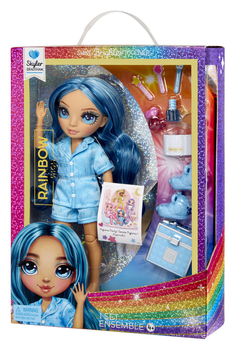 Junior High Pyjama Party - Poupée mannequin articulée 22 cm - Skyler (Bleue) - Nombreux accessoires - a partir de 4 ans