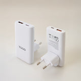 Chargeur de voyage Tooq GaN 1x USB-C + 1x USB-A  65W ( blanc)