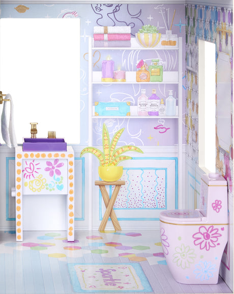 Rainbow High Color & Play House, Maison de poupée 3 étages, Colorie les murs et sols avec des marqueurs lavables, Maison en bois