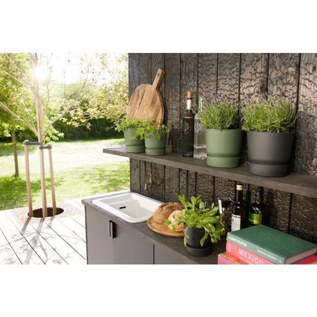 ELHO Lot de 2 pots de fleurs rond Greenville - Ř14xH13,4 cm et Ř16xH15,3 cm - 7 L - Noir