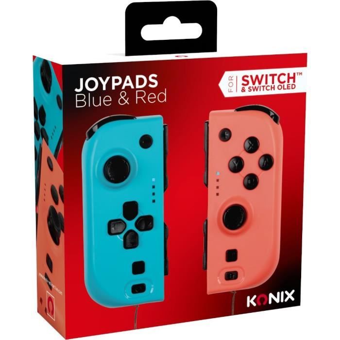 Manettes Joypads - Nintendo Switch et Switch OLED - KONIX - Autonomie 8 h - Fonction vibration - Bleu et rouge