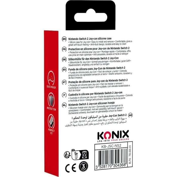Coque de protection pour manettes Joy-Con - KONIX - Nintendo Switch 2 - Silicone - Antichoc - Anti-rayures - Anti-poussiere - Noir