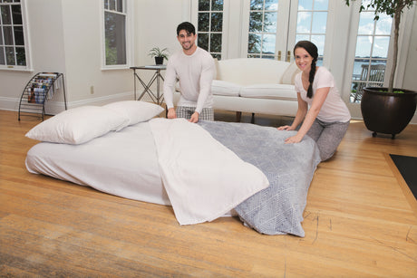 BESTWAY Matelas gonflable floqué Horizon Double + Pompe électrique Sidewinder + Sac – 2 places – Bleu
